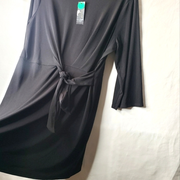 Worthington Woman Dress Black Tie Front 3/4 Sleeves Stretchy Size XXL NWT - Picture 2 of 11
